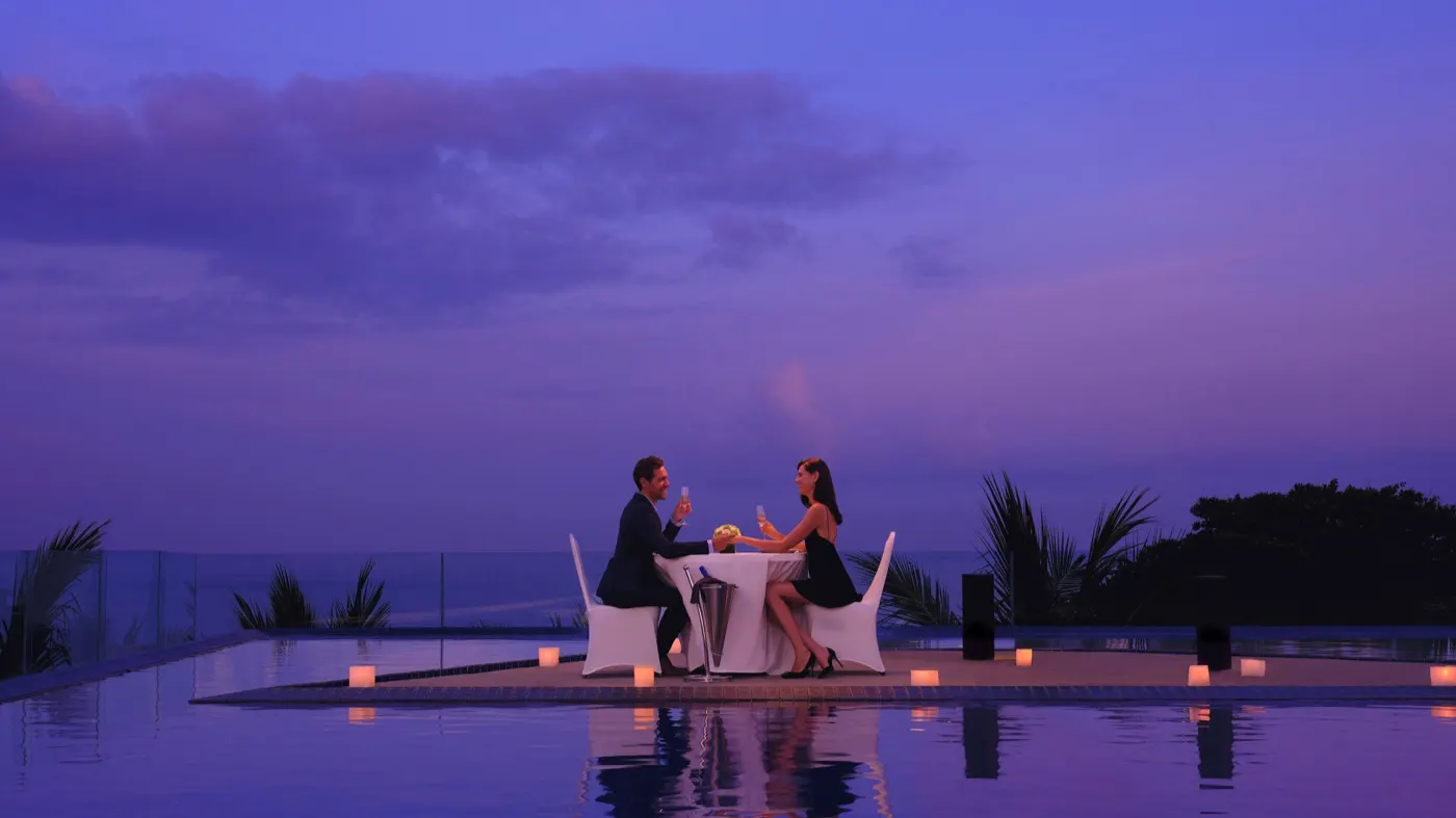 Poolside dinner at dusk