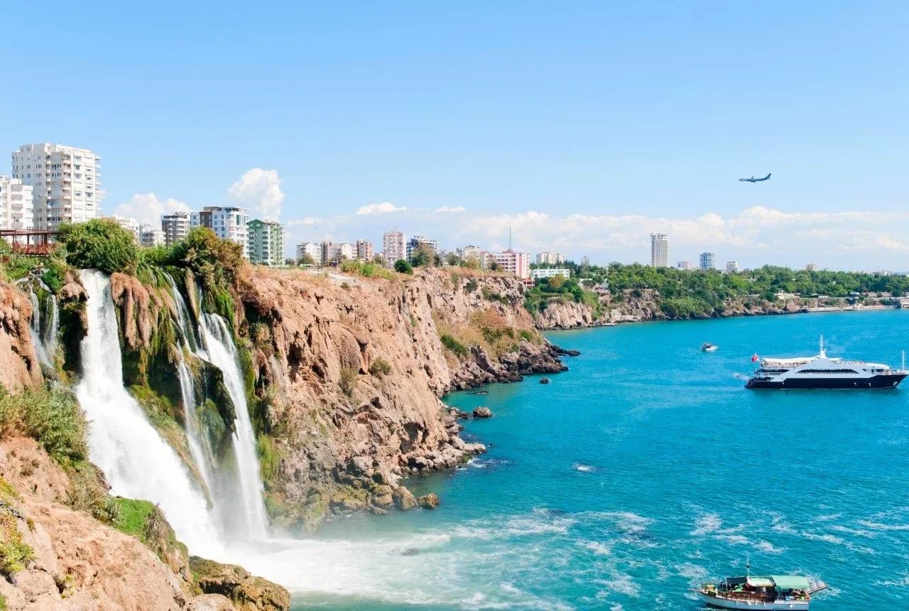 The Duden waterfall pouring into the sea at Antalya