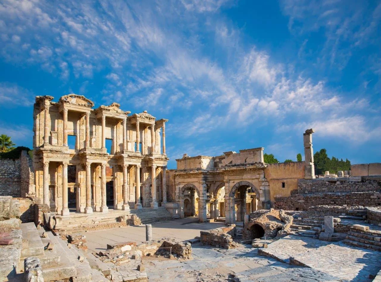 The Library of Celsus at Ephesus under a blue sky