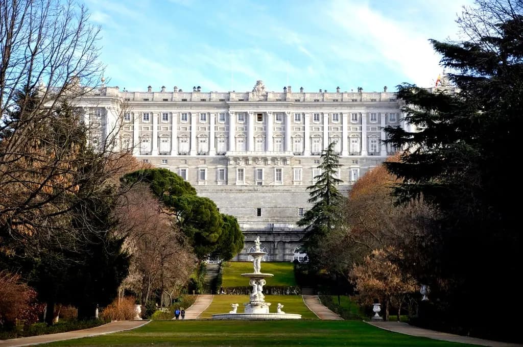The Royal Palace of Madrid seen across its gardens