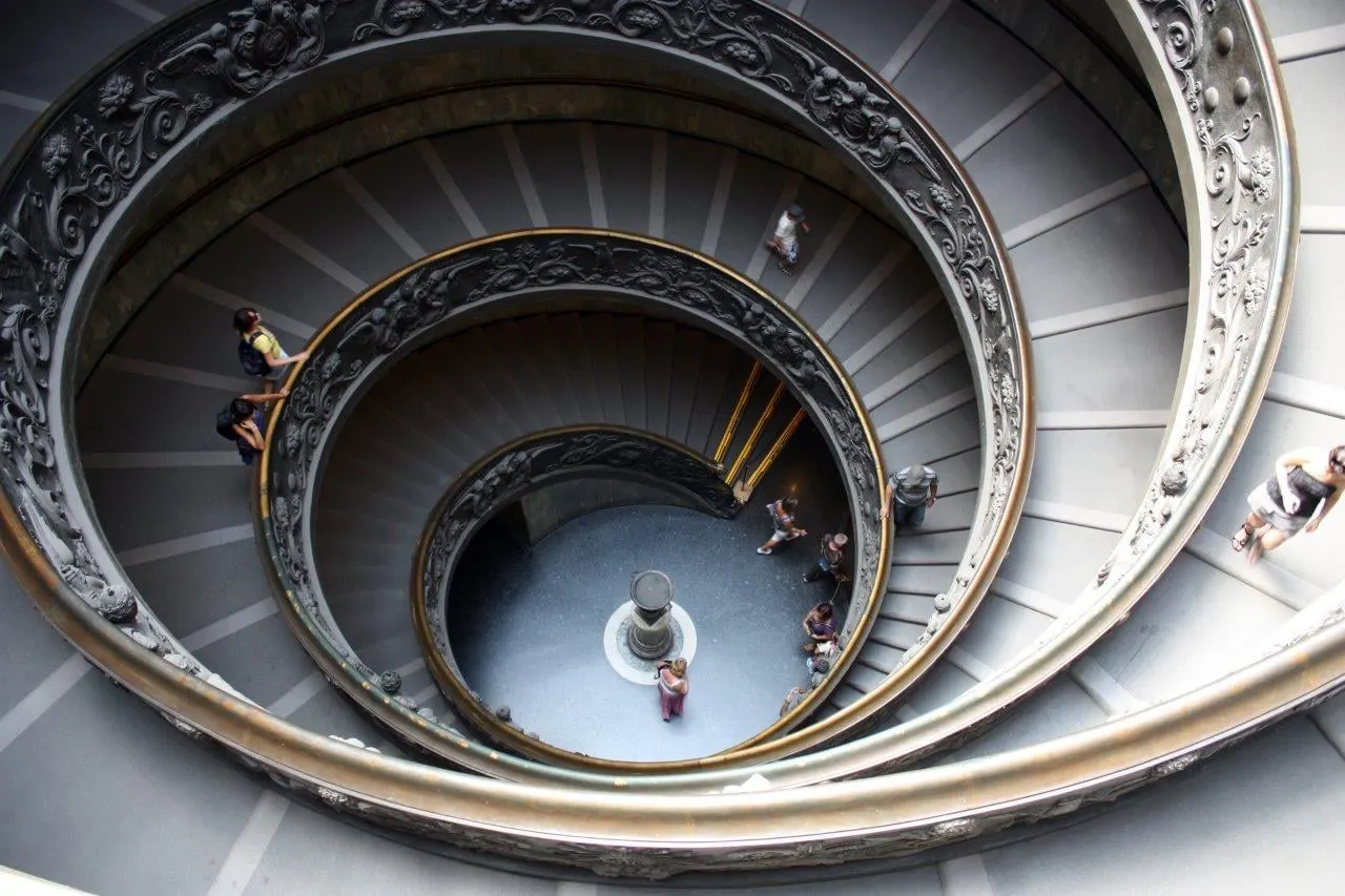 The double spiral staircase of the Vatican Museums seen from above