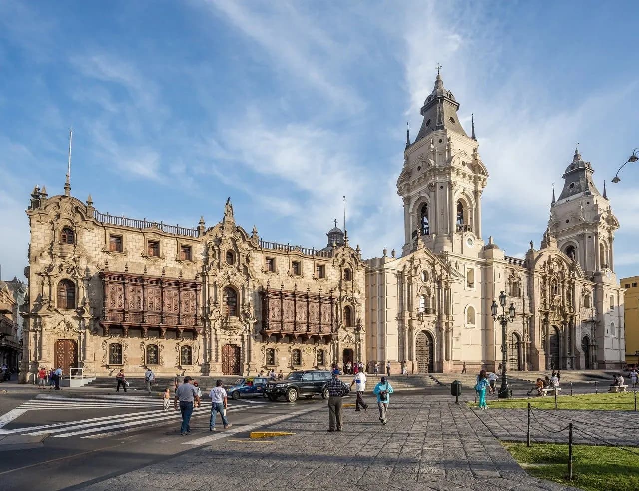 The cathedral and colonial buildings of the main square in Lima