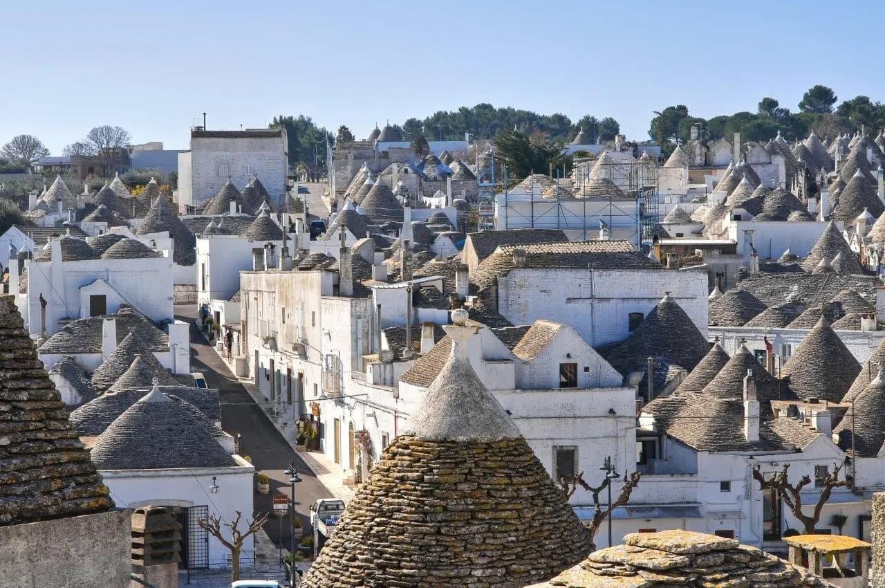 Rooftops of Alberobello, crowded with grey conical trulli