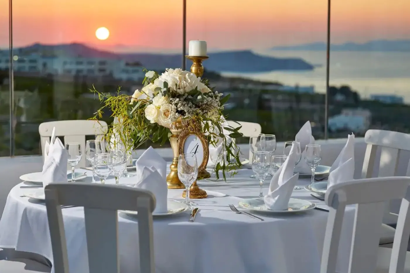 Reception table at sunset