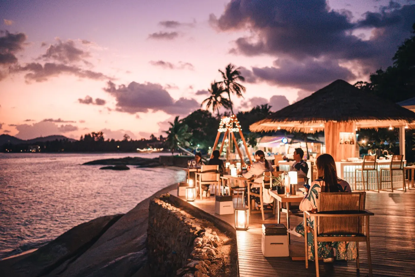 Seaside dining at sunset