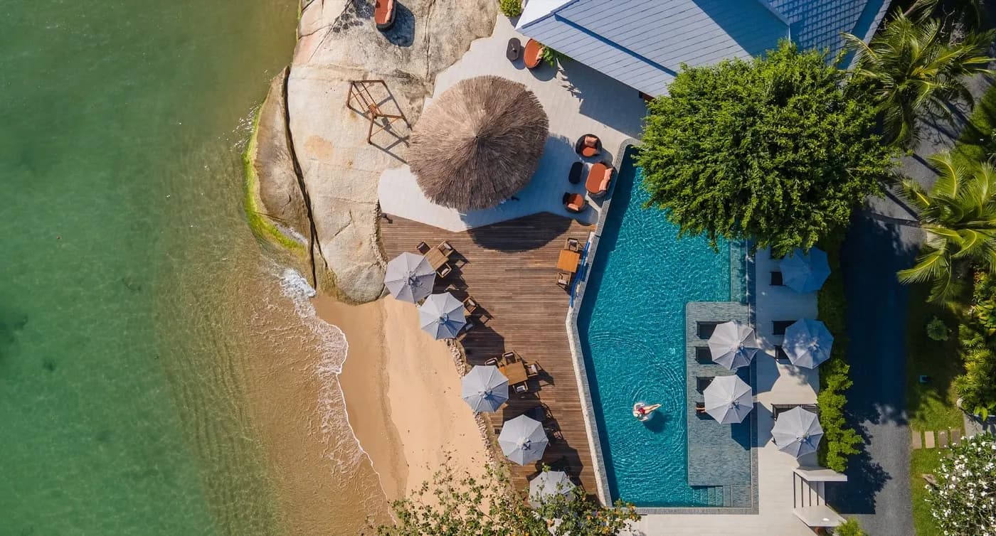 Pool and beach from above