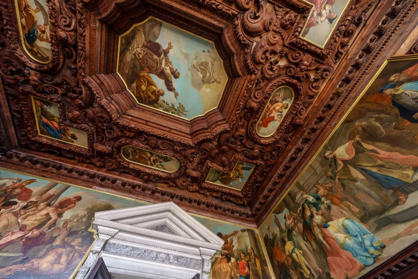 Carved and painted ceiling
