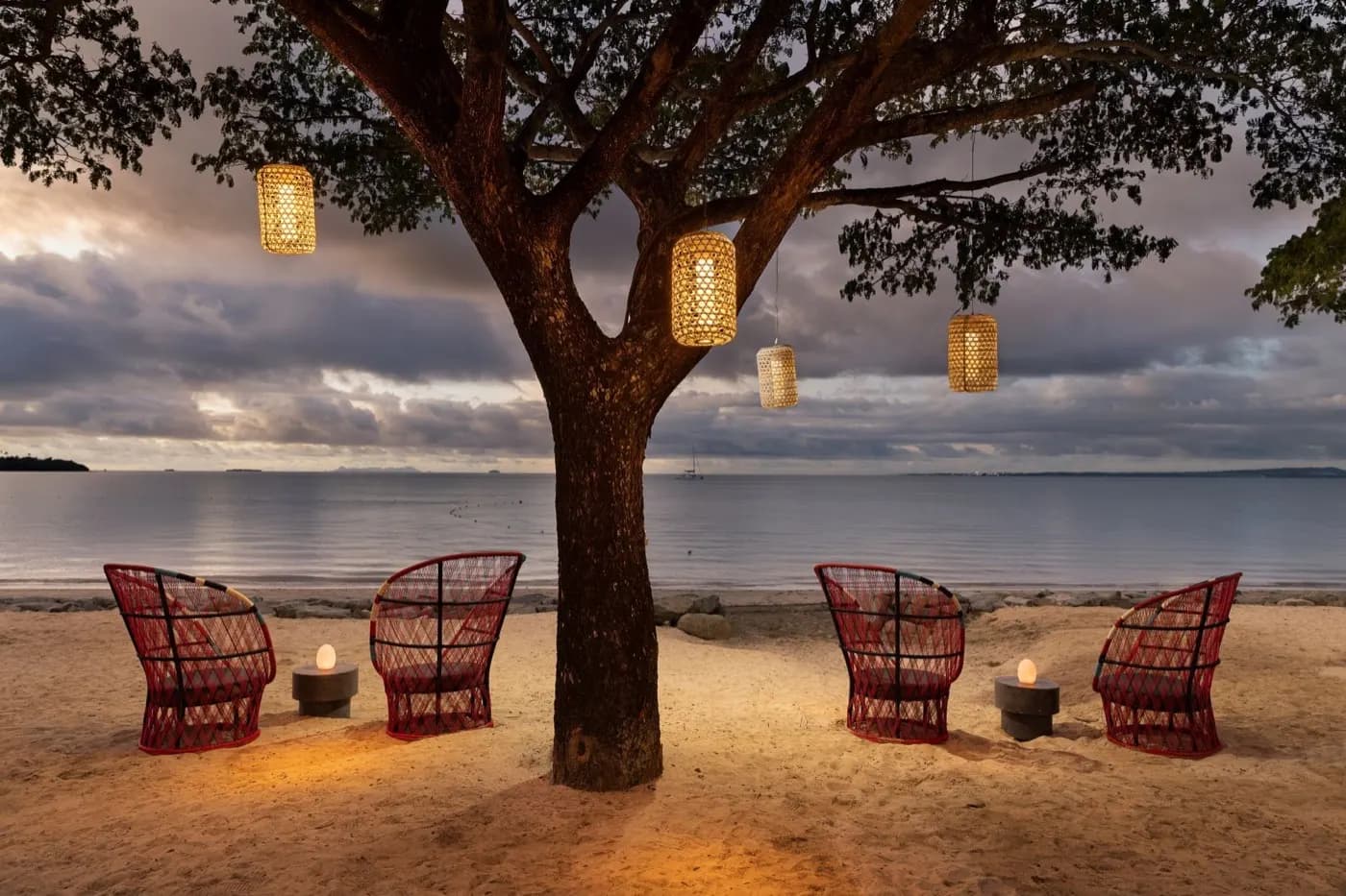 Beach lounge at sunset