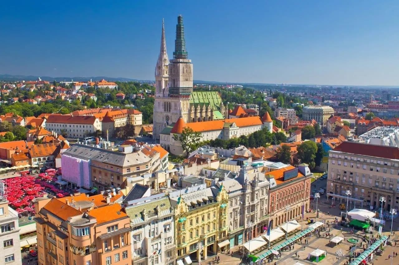 Zagreb's twin-spired cathedral rising above the main square and city centre
