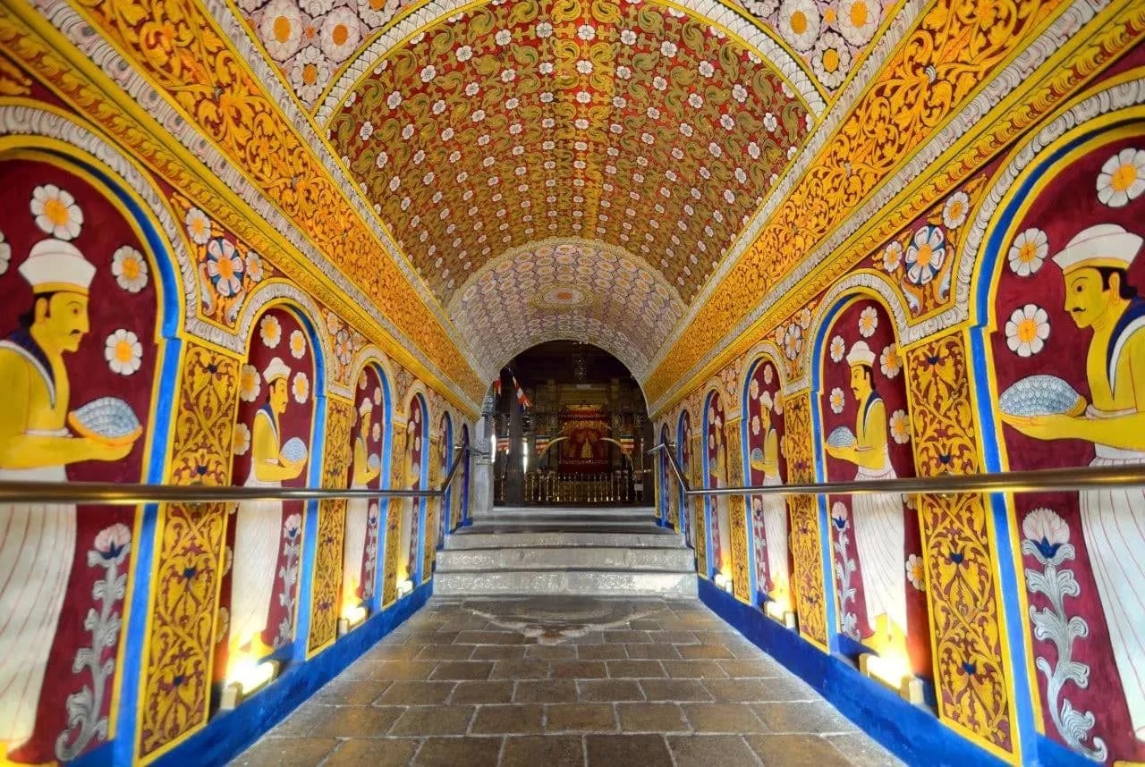 The painted, vaulted entrance passage of the Temple of the Tooth in Kandy
