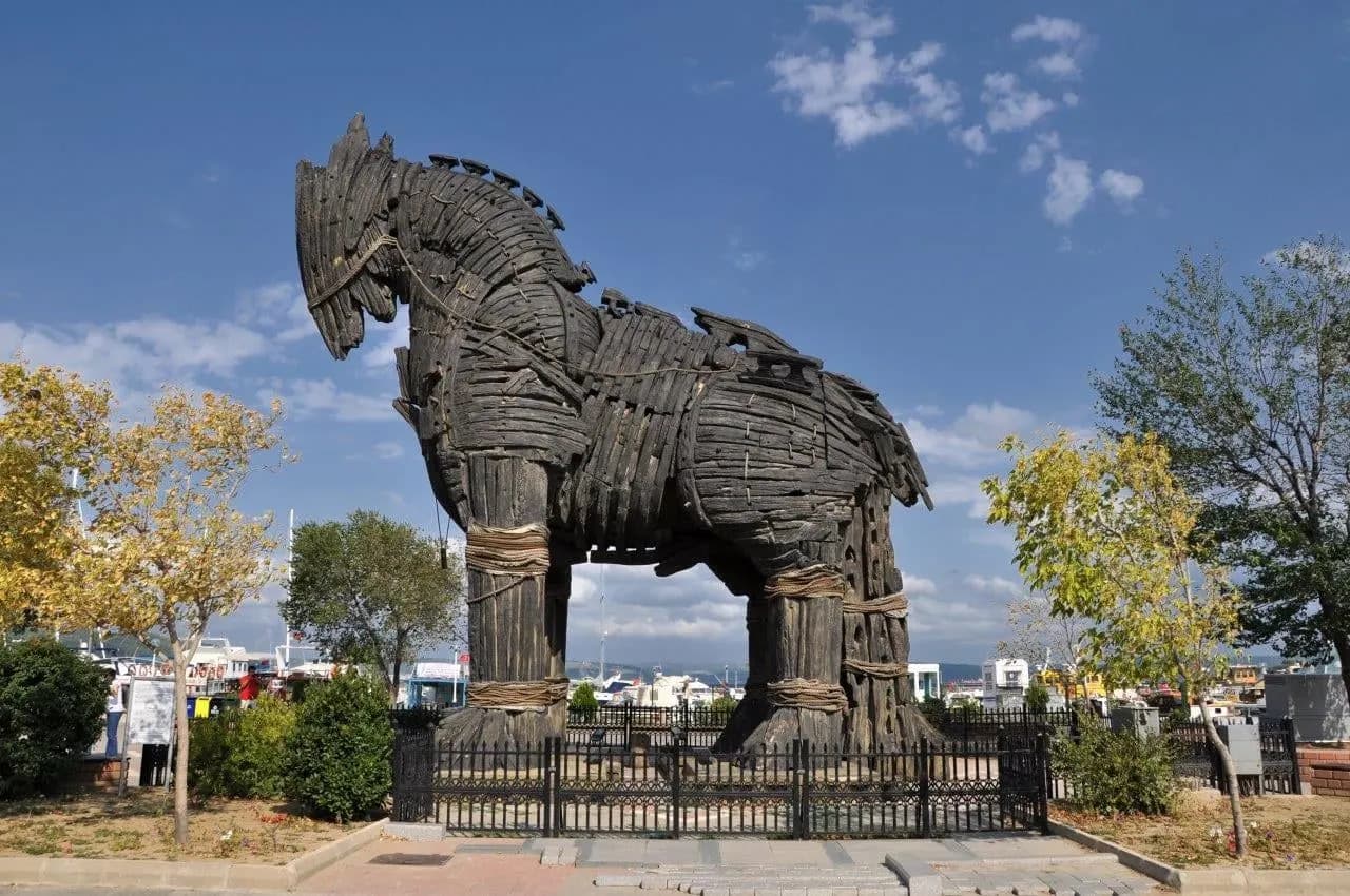 A wooden Trojan Horse replica at Troy