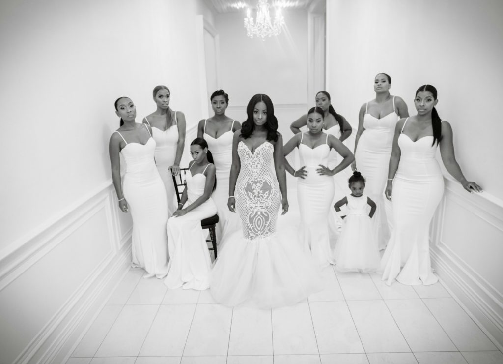 white runway bridesmaids