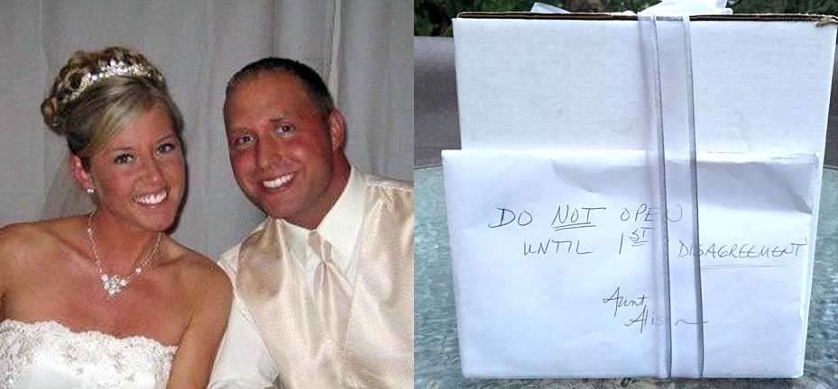 This couple waited almost a decade to open a wedding gift!