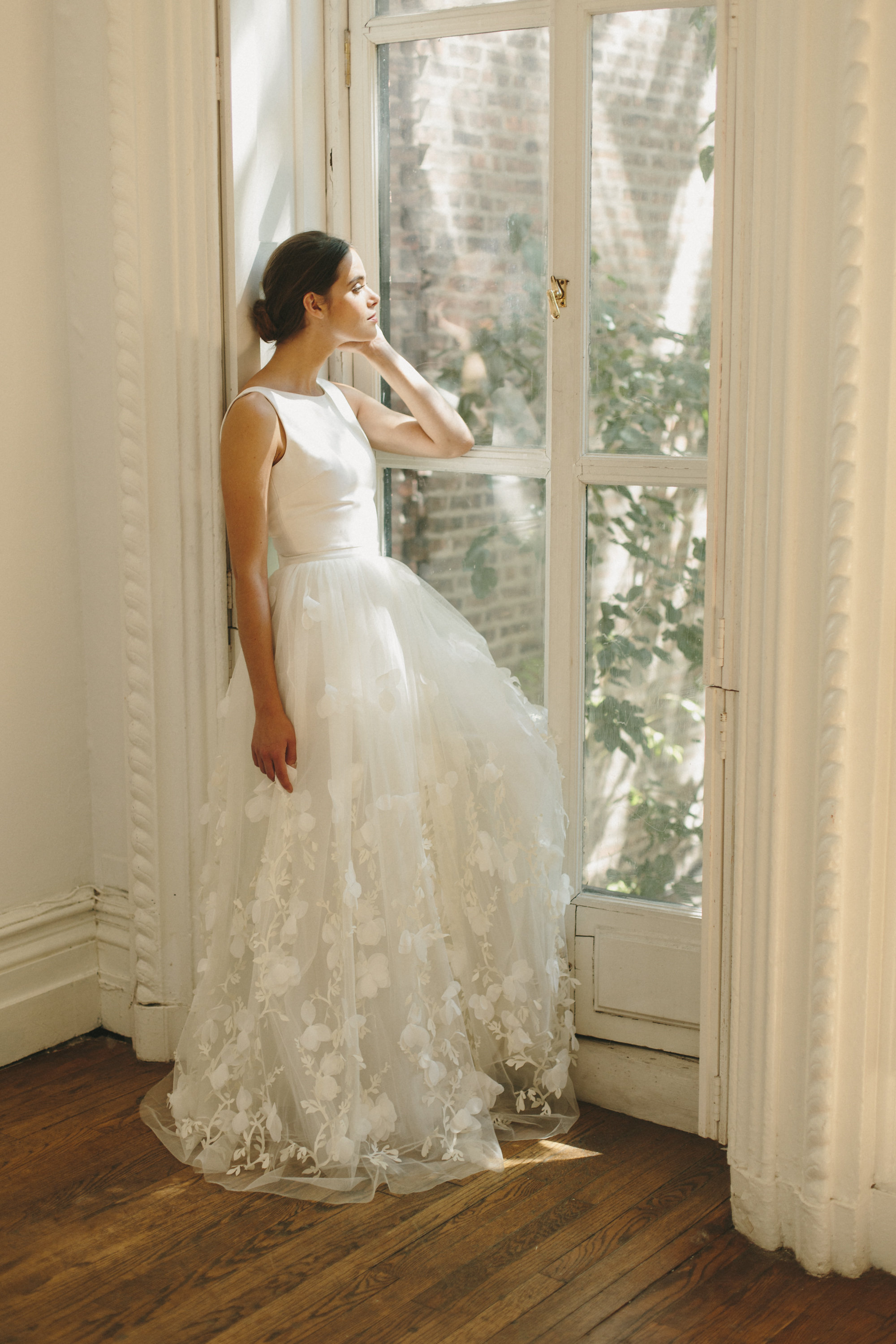 Wedding dress with detailed skirt