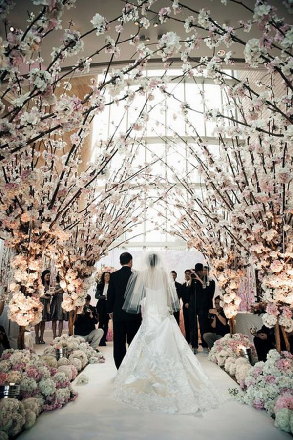 wedding aisle deocrations trees