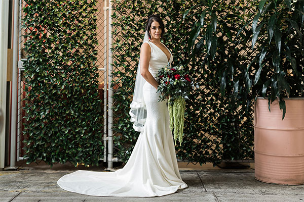 modern glam bonita couture wedding gown on bride
