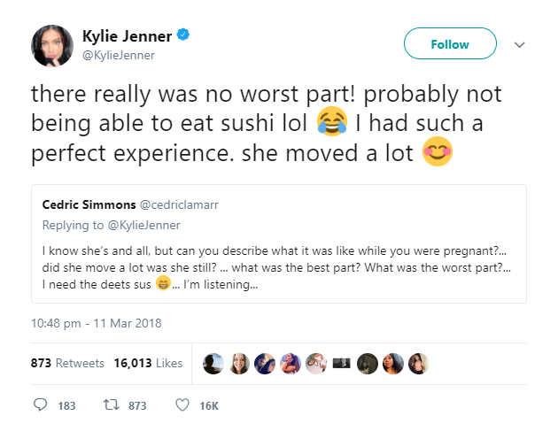 Kylie Jenner worst and best part tweet