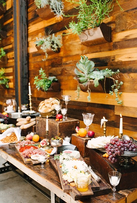 cheese station in a rustic setting