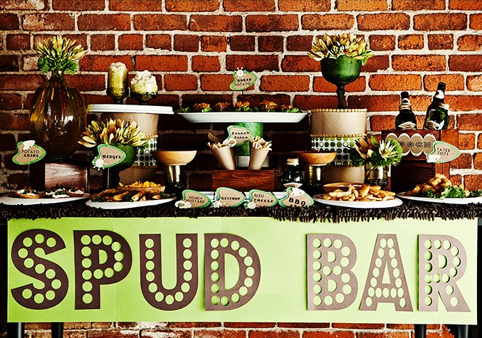 green spud bar with different kinds of potatoes