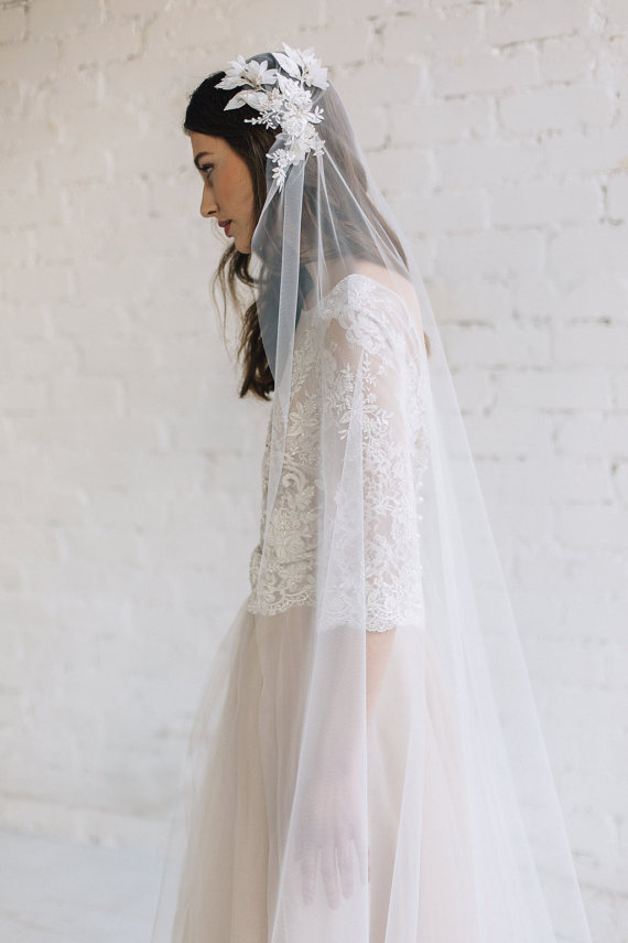 wedding veil with leaf detail
