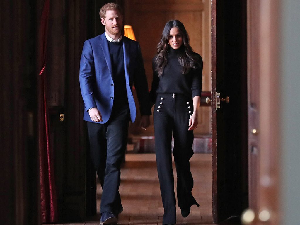 Meghan Markle in Wide Leg Pants with Prince Harry