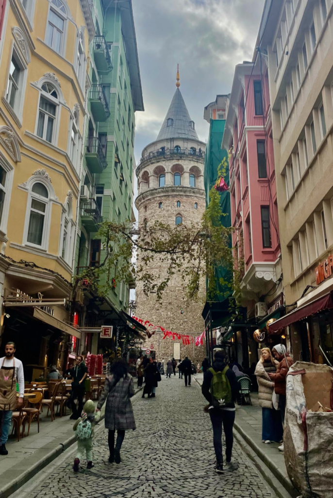 The Galata Tower from a beautiful street view in Turkey