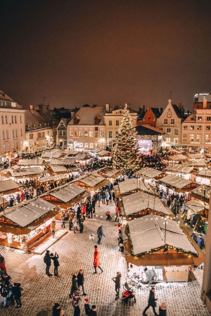 Celebrate the season in a quaint Christmas village as newlyweds