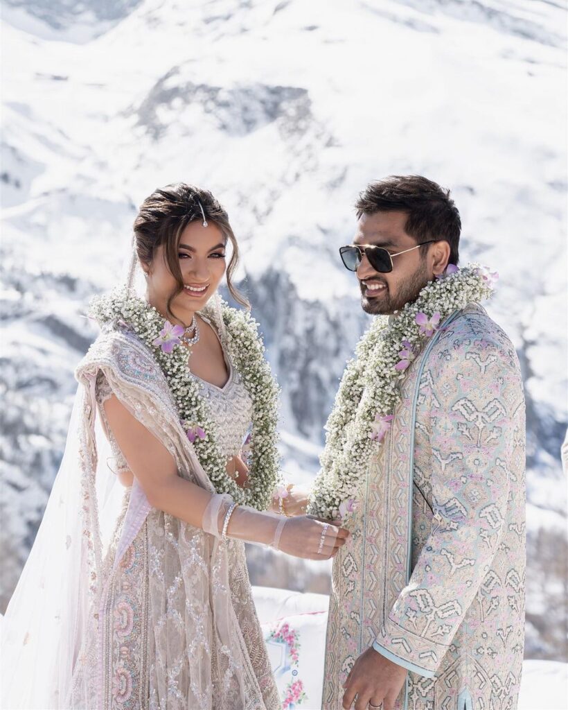 Beautiful Indian bride and groom at their destination wedding in Switzerland