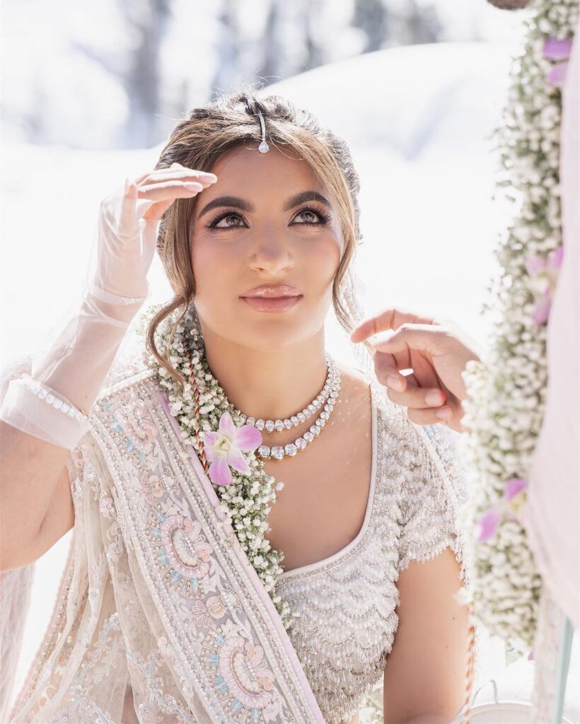 Beautiful Indian bride in the Swiss mountains