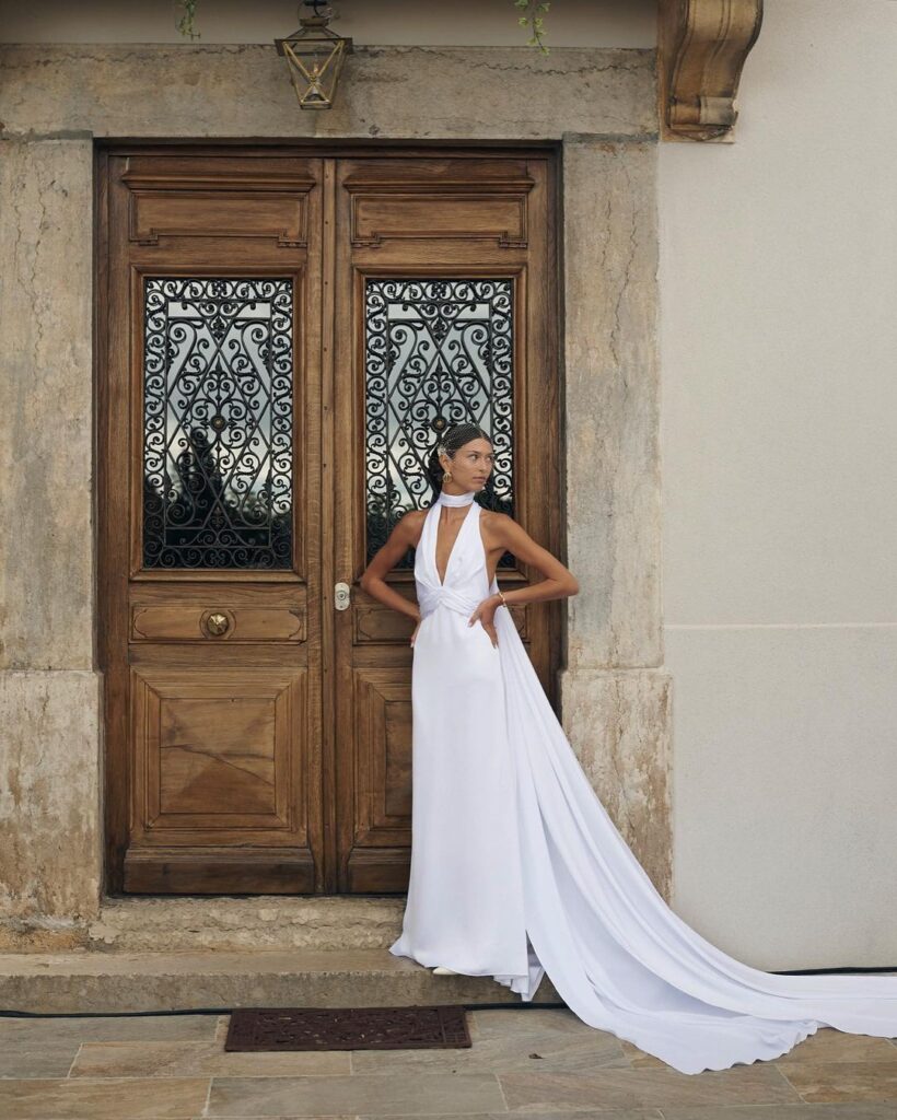 Bride in her sleek white wedding dress