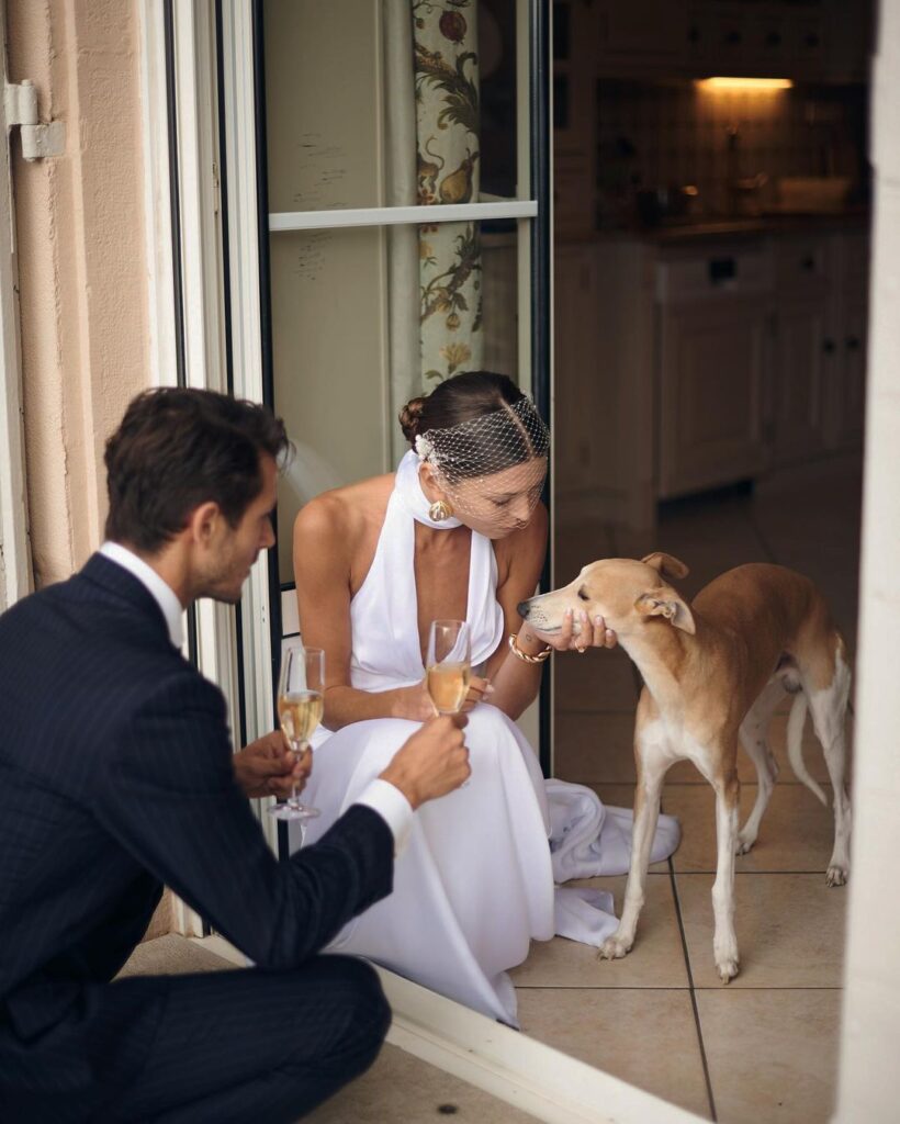 Bride and groom with their pet