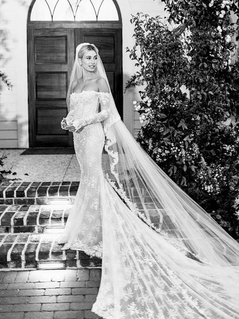 Ethereal wedding gown on Hailey and Justin Bieber's wedding day.