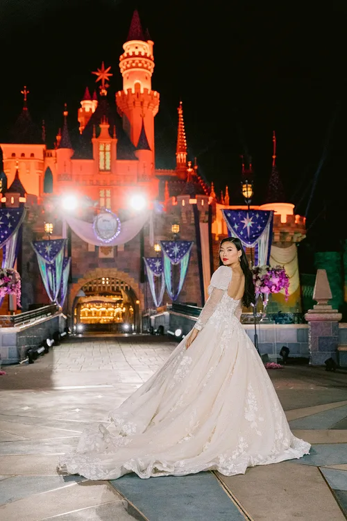 Disney bridal gown with long sleeves and beautiful embroidery