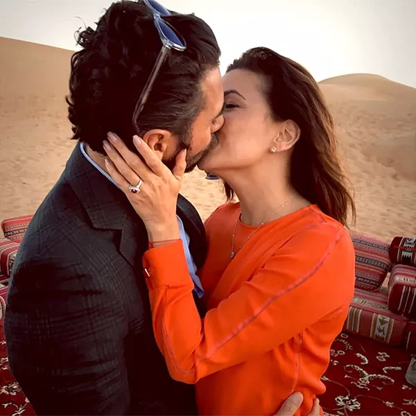 Celebrity proposals by the sand dunes of Dubai, Eva Longoria and Jose Antonio Baston.