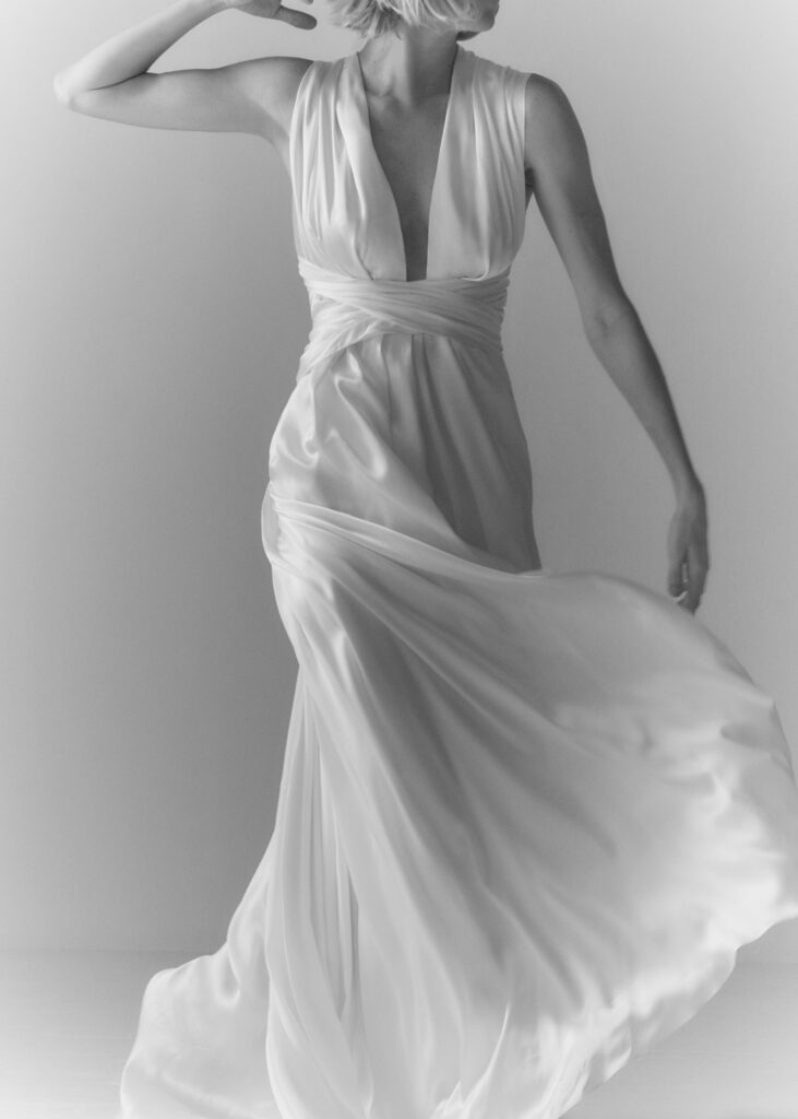 A minimalist silk wedding dress