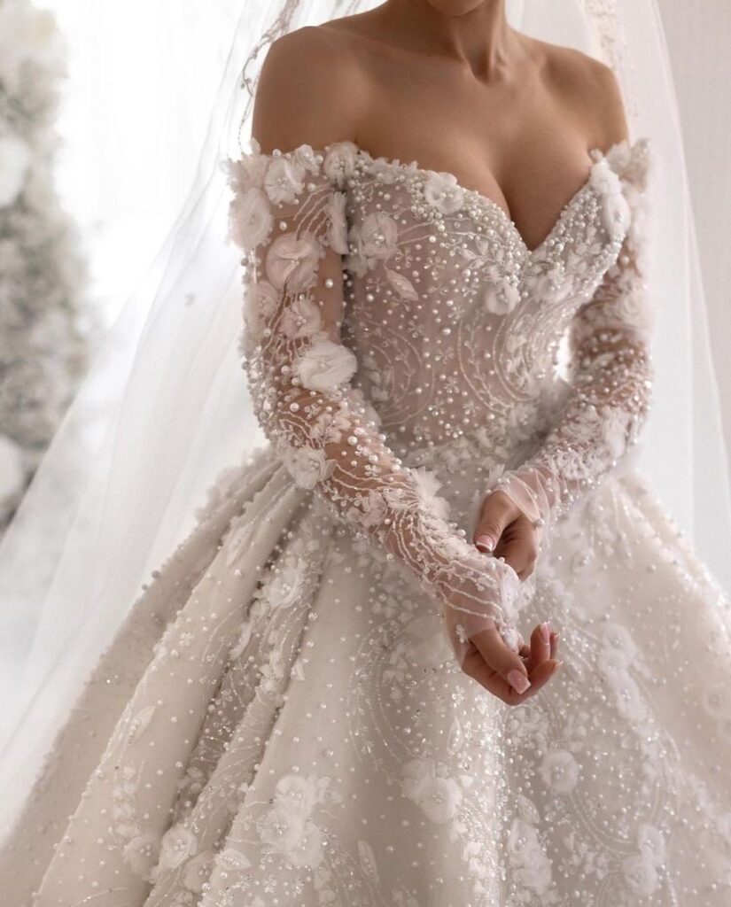 Stunning beaded and embroidered wedding dress online.