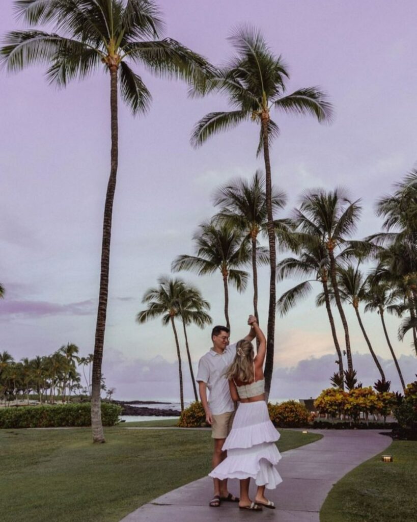 Couple in love and celebrating their wedding at Fairmont Orchid.