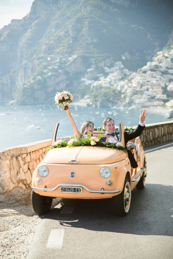 Newlywed couple enjoying and celebrating their love in Italy.