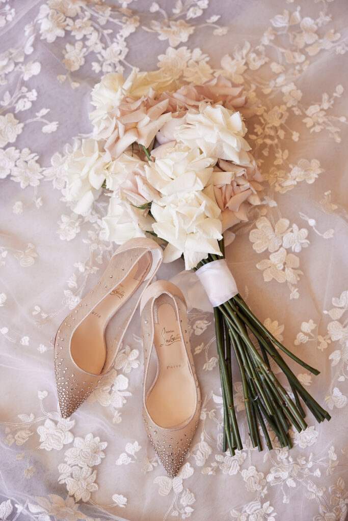 Bridal shoes and bouquet for this Adelaide wedding.