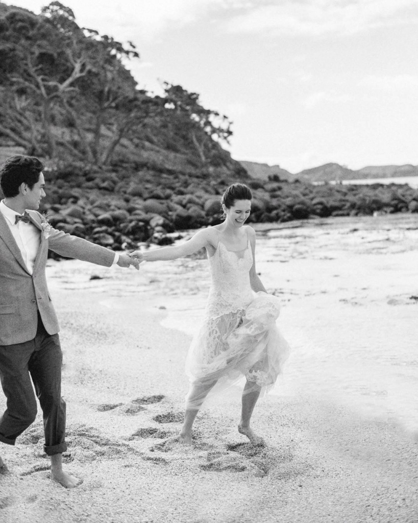 Lovely couple at a beach wedding in New Zealand.
