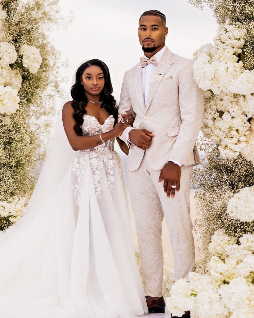 Simone Biles and Jonathan Owens in their Cabo destination wedding.