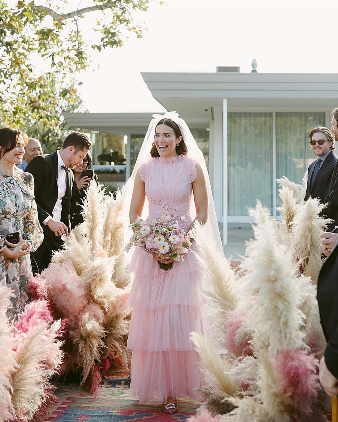 pink wedding dresses on Mandy Moore